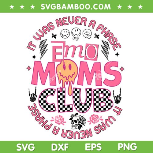 Emo Moms Club SVG, Retro It Was Never A Phase Emo Moms SVG PNG, Mothers Day Mom Checkered DXF SVG PNG EPS