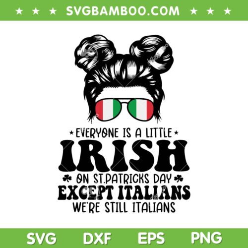 Messy Bun Except Italians SVG PNG, Everyone Is A Little Irish SVG, On St Patricks Day Except Italians DXF SVG PNG EPS