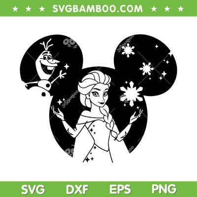 Frozen Elsa Olaf Mouse Ear SVG PNG, Elsa Mickey Ears SVG, Disney Mouse Princess Elsa DXF SVG PNG EPS