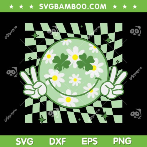 Groovy Shamrock Smile Face SVG PNG, Retro Groovy St Patricks Day SVG, Funny Smile Face Shamrock DXF SVG PNG EPS