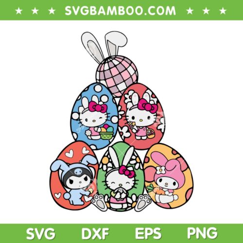 Hello Kitty Bunny Eggs SVG PNG, Kitty Cat Happy Easter Day SVG, Hello Kitty Easter DXF SVG PNG EPS