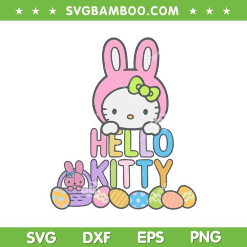Hello Kitty Easter Bunny SVG PNG, Cute Kitty Bunny SVG, Bunny Easter Eggs DXF SVG PNG EPS