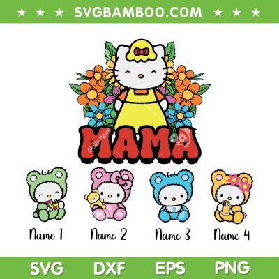 Hello Kitty Mama Custom Name SVG PNG, Kitty Mom SVG, Cute Cat DXF SVG PNG EPS
