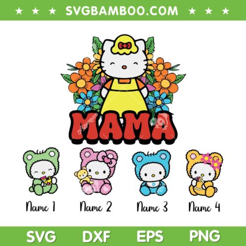 Hello Kitty Mama Custom Name SVG PNG, Kitty Mom SVG, Cute Cat DXF SVG PNG EPS