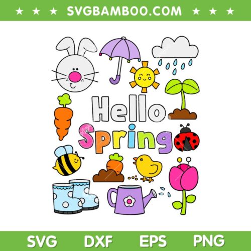 Hello Spring And Easter Day 2024 SVG PNG, Bunny Hello Spring Toddler SVG, Easter Spring DXF SVG PNG EPS