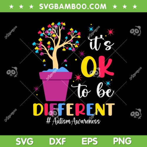 It's Ok To Be Different SVG PNG, Plant Pot Autism Awareness SVG, Autism Puzzle Tree DXF SVG PNG EPS