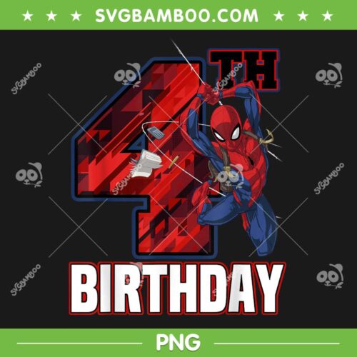 Marvel Spider Man 4th Birthday PNG, Birthday 4 Years Old Spiderman PNG, Marvel Spider Man Birthday PNG
