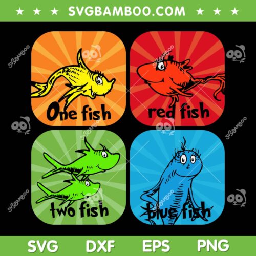One Fish Two Fish Red Fish Blue Fish SVG PNG, Dr Seuss Fish SVG, Dr Seuss Day DXF SVG PNG EPS