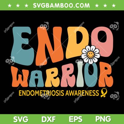 Groovy Endo Warrior Endometriosis Awareness SVG, Endometriosis Ribbon SVG, Yellow Ribbon DXF SVG PNG EPS