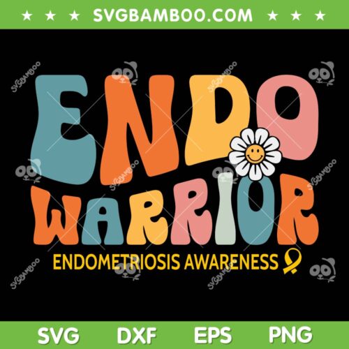 Groovy Endo Warrior Endometriosis Awareness SVG, Endometriosis Ribbon SVG, Yellow Ribbon DXF SVG PNG EPS