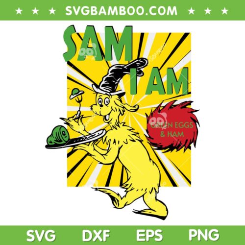 Sam I Am Green Eggs And Ham SVG PNG, Dr Seuss Green Eggs Ham SVG, Cute Cat In The Hat DXF SVG PNG EPS