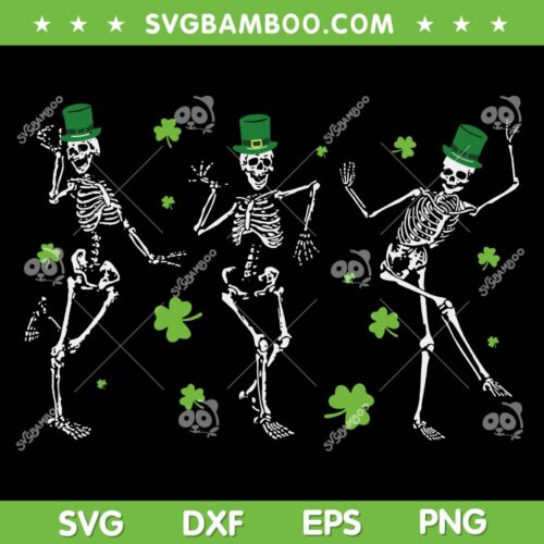 Skeletons Dancing St Patrick's Day SVG, Skeleton Leprechaun SVG, Skull Leprechaun Shamrock DXF SVG PNG EPS