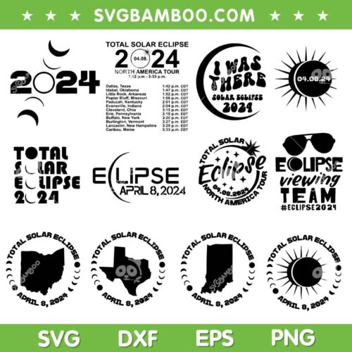 Solar Eclipse 2024 SVG Bundle, Total Solar Eclipse SVG Bundle, Eclipse Viewing Team DXF SVG PNG EPS