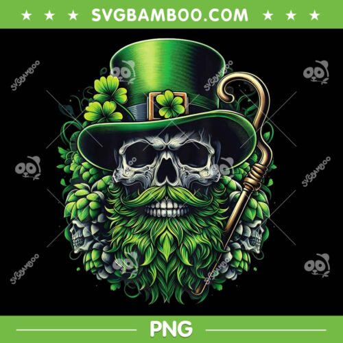 Sugar Skull St Patrick's Day PNG, Irish Skull Beard PNG, Skull Lerechaun PNG