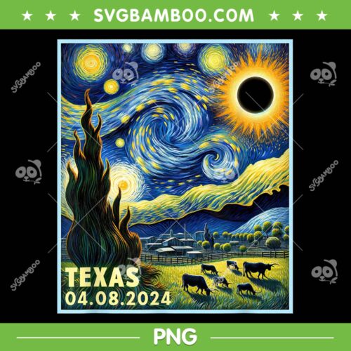 Texas Total Solar Eclipse 2024 Van Gogh PNG, Starry Night Eclipse PNG, Texas 04 08 2024 PNG