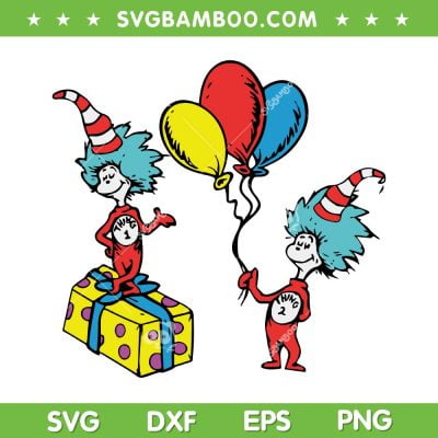 Thing 1 Thing 2 Birthday SVG PNG, Dr Seuss Birthday Balloons SVG, The Cat In The Hat DXF SVG PNG EPS