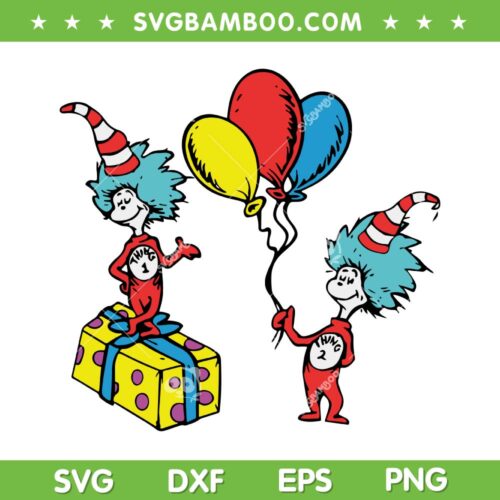 Thing 1 Thing 2 Birthday SVG PNG, Dr Seuss Birthday Balloons SVG, The Cat In The Hat DXF SVG PNG EPS
