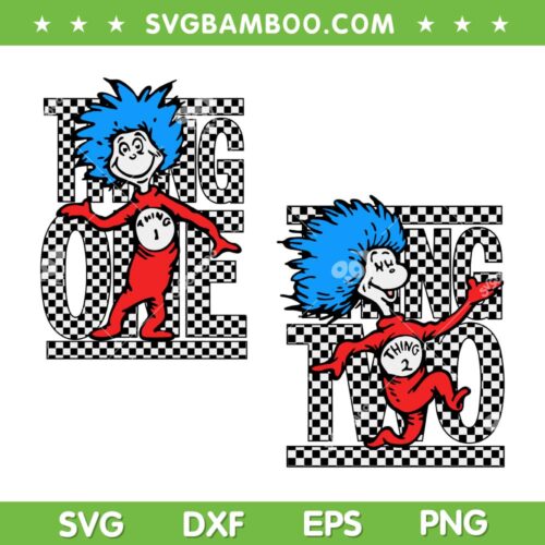 Thing 1 And Thing 2 Checkerboard SVG PNG, Thing Blue Hair SVG, Dr Seuss Thing DXF SVG PNG EPS