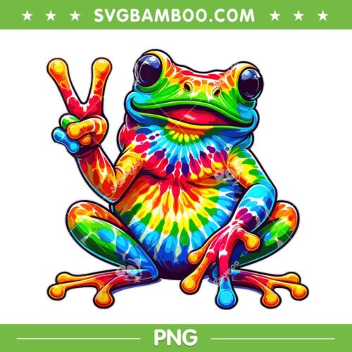 Tie Dye Frog Peace Sign PNG, Frog Hippie PNG, Cool Peace Frog Tie Dye PNG