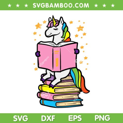 Unicorn Reading Book SVG PNG, Cute Reading Unicorn SVG, Librarian America DXF SVG PNG EPS