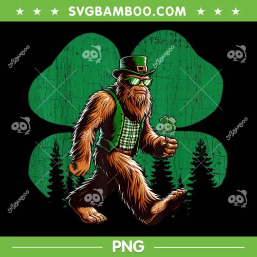 Vintage St Patrick's Day Bigfoot PNG, Sasquatch Irish Shamrock PNG, Bigfoot Irish Leprechaun PNG
