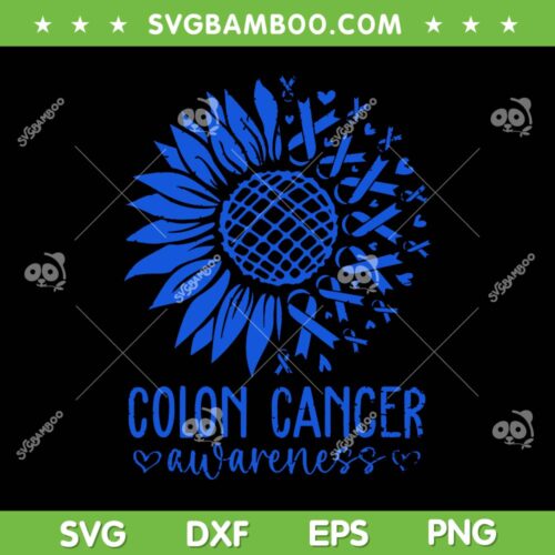 We Wear Blue Colon Cancer Awareness SVG, Sunflower Colon Cancer Ribbon SVG, Colorectal Cancer Month DXF SVG PNG EPS