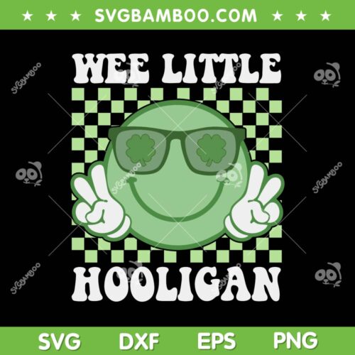 Wee Little Hooligan SVG PNG, Cool Smiley St Patrick's Day SVG, Checkerboard Shamrock Smiley DXF SVG PNG EPS