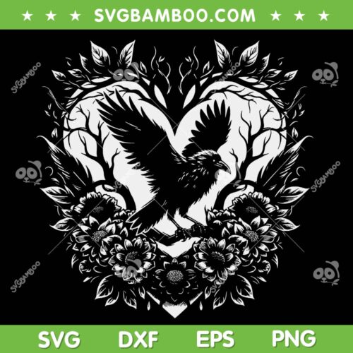 Mystical Raven SVG PNG, Fantasy Crow Tree Love SVG, Womens Gothic Dark DXF SVG PNG EPS