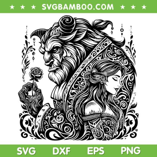 Beauty And The Beast Mandala SVG PNG, Enchanted Rose SVG, Belle Mandala DXF SVG PNG EPS
