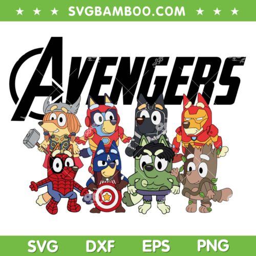 Bluey Avengers SVG PNG, Marvel Super Hero Bluey Dog SVG, Bluey And Friends Superheroes DXF SVG PNG EPS
