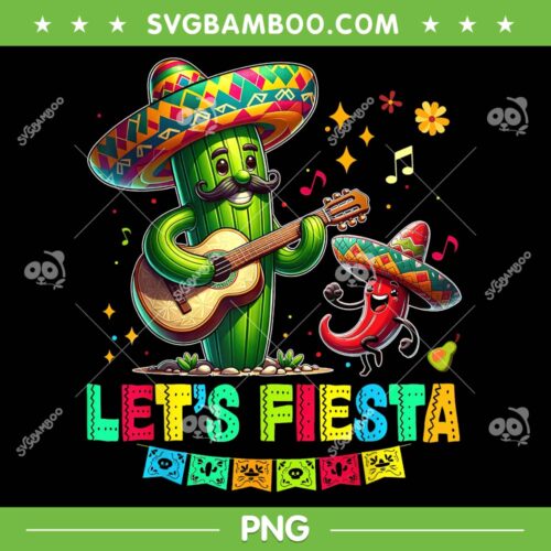 Cinco De Mayo Playing Guitar PNG, Let's Fiesta Cactus Sombrero Hat PNG, Viva La Mexico PNG