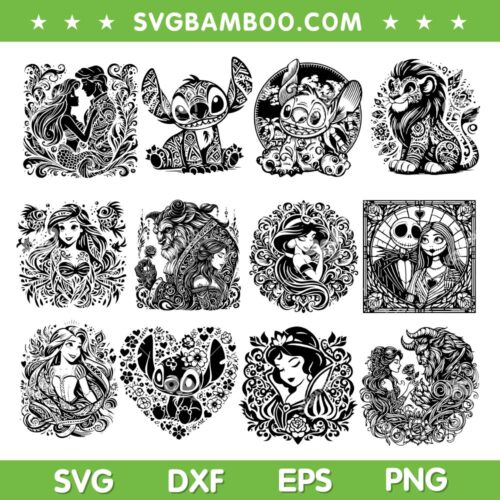 Disney Characters Mandala SVG Bundle, Stitch Mandala SVG Bundle, Mandala Mouse DXF SVG PNG EPS