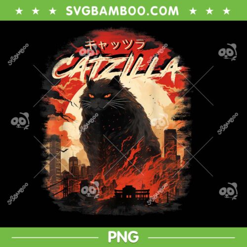 Funny Catzilla PNG, Catzilla Japan Vintage PNG, Black Catzilla PNG, Crazy Cat Lady Gift PNG