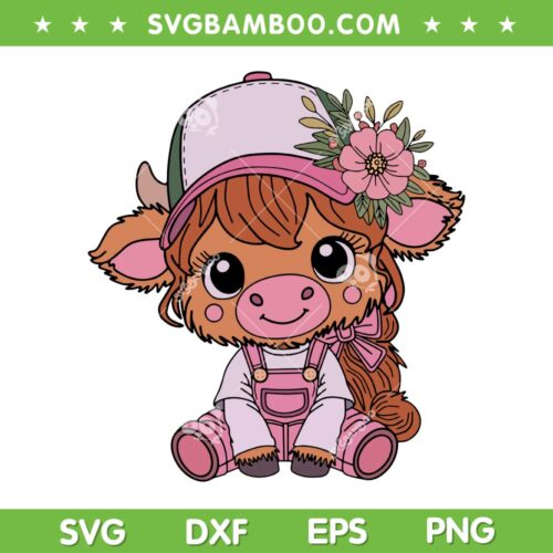 Girl Highland Cow SVG PNG, Cute Highland Cow SVG, Highland Cow With Flowers DXF SVG PNG EPS
