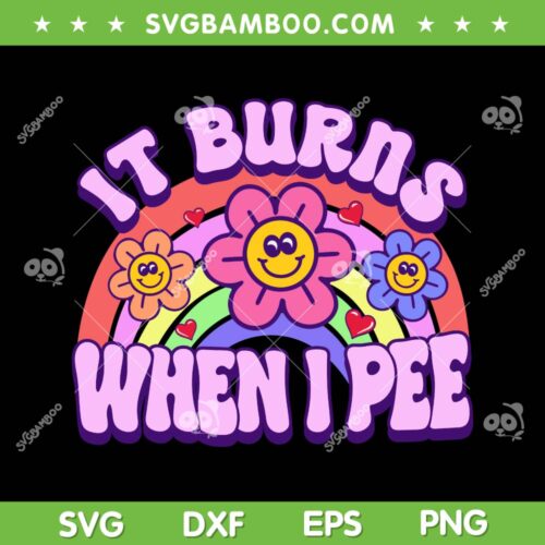 It Burns When I Pee SVG PNG, Funny Groovy I Pee SVG, Cute Rainbow Flower DXF SVG PNG EPS