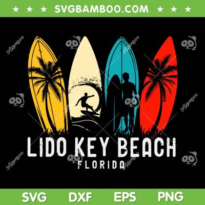 Lido Key Beach Florida SVG PNG, Surfboarder Retro SVG, Lido Beach 2024 DXF SVG PNG EPS