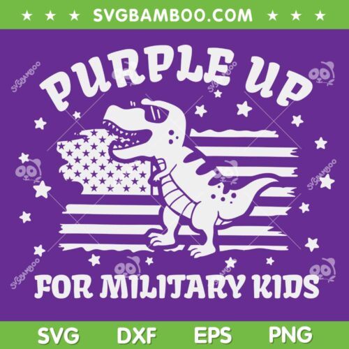 Military Kids Dinosaur SVG PNG, Purple Up For Military Kids SVG, Retro Military Child American Flag DXF SVG PNG EPS
