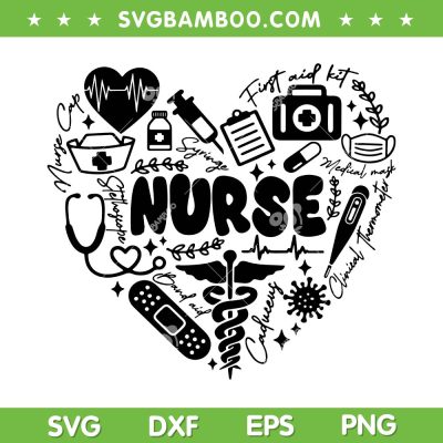 Nurse Heart Doodles SVG PNG, Nurse Stethoscope Heart SVG, Nurse Appreciation Week DXF SVG PNG EPS