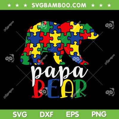 Papa Bear Autism SVG PNG, Autism Support Teacher SVG, Puzzle Bear Autism DXF SVG PNG EPS