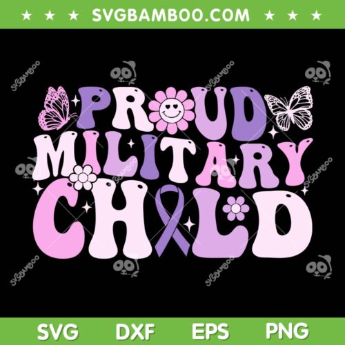 Proud Military Child SVG PNG, Groovy Purple Up For Military Kids SVG, Veteran Of US Army DXF SVG PNG EPS