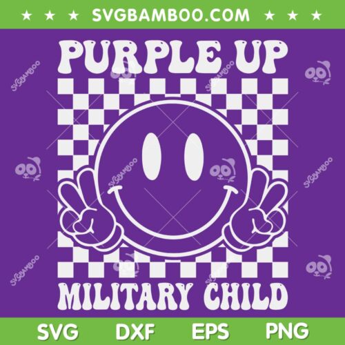 Purple Up For Military Child SVG PNG, Groovy Military Kids Month SVG, Military Soldier DXF SVG PNG EPS