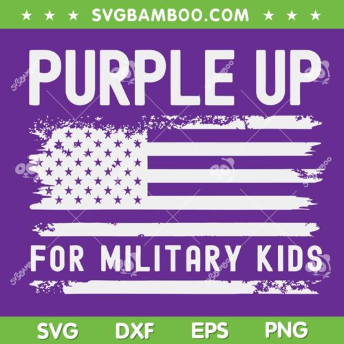 Purple Up For Military Kids American Flag SVG, Military Child Month USA Flag SVG, Retro Military Child Flag DXF SVG PNG EPS