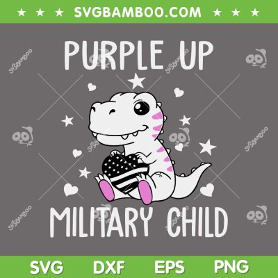 T Rex Purple Up Military Child SVG PNG, Kids Military Child Month Dinosaur SVG, Military Child USA Flag DXF SVG PNG EPS