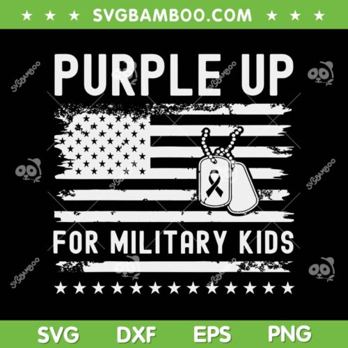 Purple Up For Military Kids SVG PNG, USA Flag Military Child Month SVG, Retro American Flag DXF SVG PNG EPS