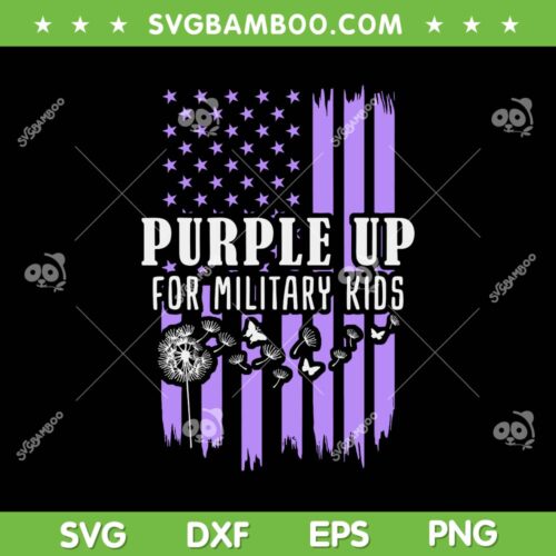 Purple Up For Military Kids USA Flag SVG, Military Child Month SVG, Dandelion Military Kids DXF SVG PNG EPS