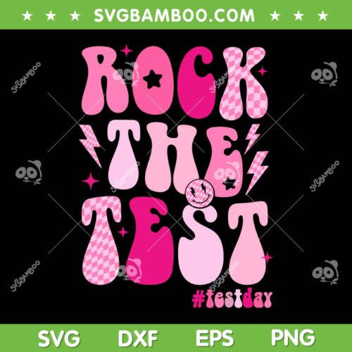 Pink Rock The Test SVG PNG, Groovy Testing Day SVG, Retro Motivational Teacher Student DXF SVG PNG EPS