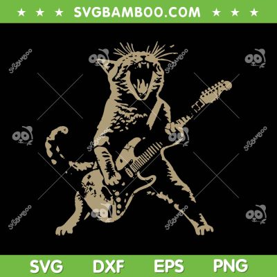 Rock Cat Playing Guitar SVG PNG, Guitar Cat Rock SVG, Cat Playing Guitar DXF SVG PNG EPS