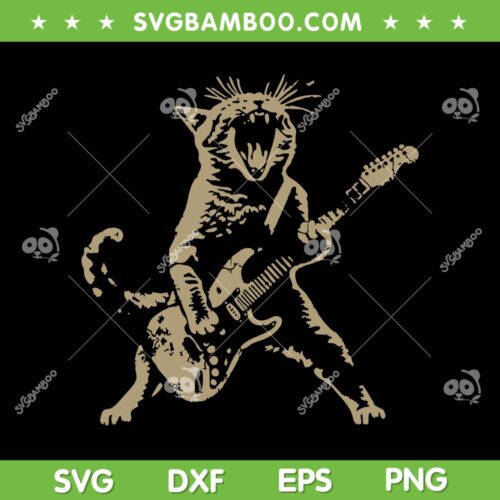 Rock Cat Playing Guitar SVG PNG, Guitar Cat Rock SVG, Cat Playing Guitar DXF SVG PNG EPS