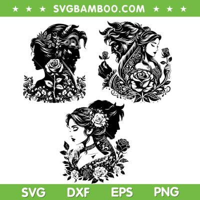 The Beast And The Princess SVG Bundle, Mandala Princess And Beast SVG Bundle, Princess Belle Mandala DXF SVG PNG EPS