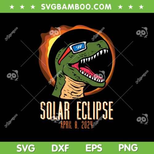 Trex Dinosaur Solar Eclipse SVG PNG, T Rex Face Totality 2024 SVG, Solar Eclipse April 8 2024 DXF SVG PNG EPS
